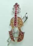 Music instrument brooch asia wholesaler store supply violet multi cz and marcasite stone pink