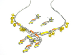   Enamel jewelry set China industrial wholesale enamel yellow and orange X letter jewelry set with earring matched clear cz inlay  