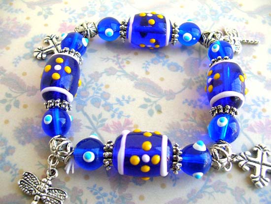 Painting art jewelry wholesale lampwork deep blue charm bracelet 