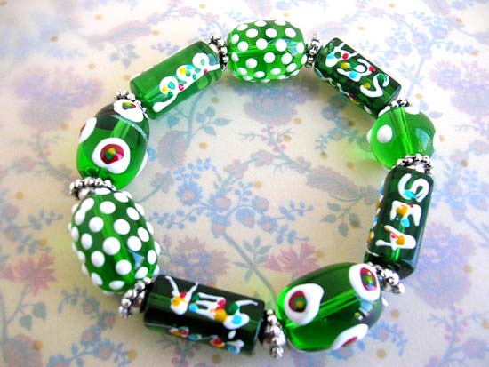 China bali beads wholesale jewelry supply lampwork green beaded bracelet 