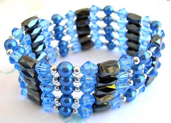 Rhinestone wholesale hematite jewelry from China blue pearl beaded magnetic wrap arounds magnetic hematite jewelry 