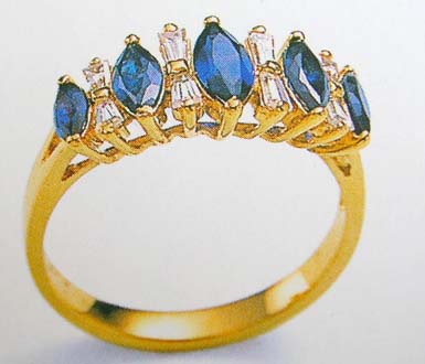 Bridals jewelry China supplier wholesale deep blue leaf and clear cz gold ring  