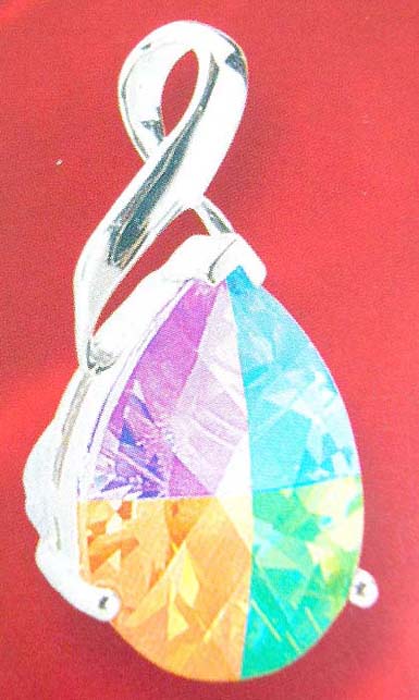 Gift idea China store wholesale sterling silver tear-drop pendant holding rainbow cz in the middle  